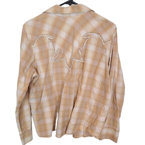 Torrid Top 2X Tan Plaid Western Shirt Pearl Snap Country Cowgirl Embroidered - Picture 7 of 7